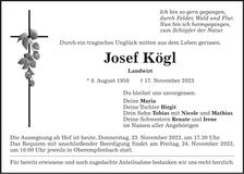 Traueranzeige Josef Kögl