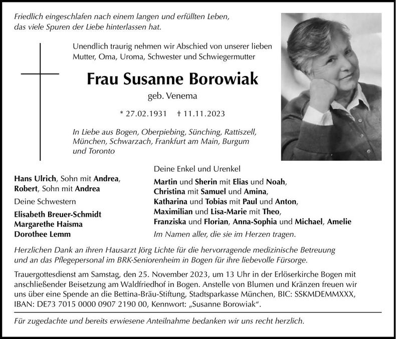 Traueranzeige Susanne Borowiak