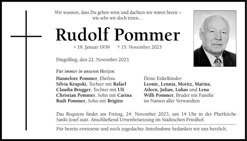 Traueranzeige Rudolf Pommer