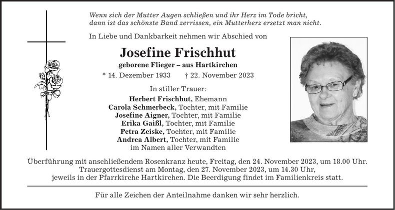 Traueranzeige Josefine Frischhut