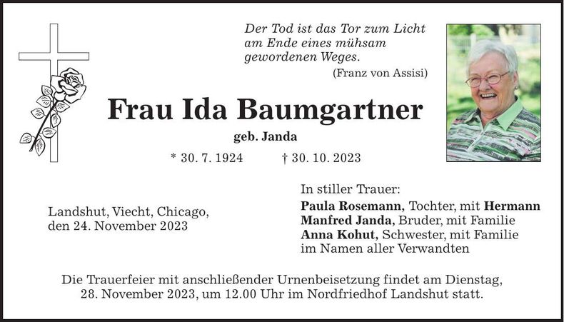 Traueranzeige Ida Baumgartner