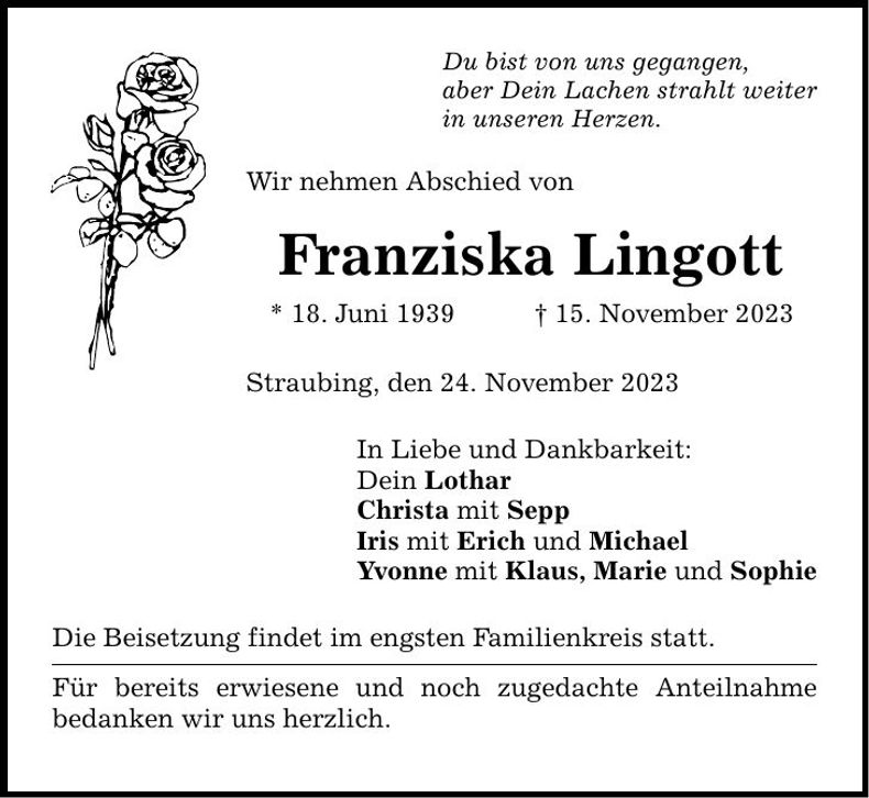 Traueranzeige Franziska Lingott