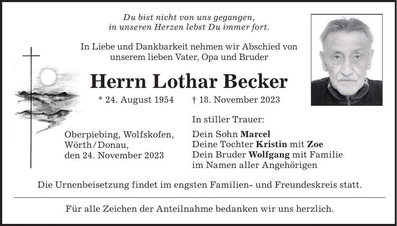 Traueranzeige Lothar Becker
