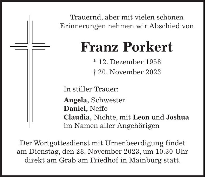 Traueranzeige Franz Porkert