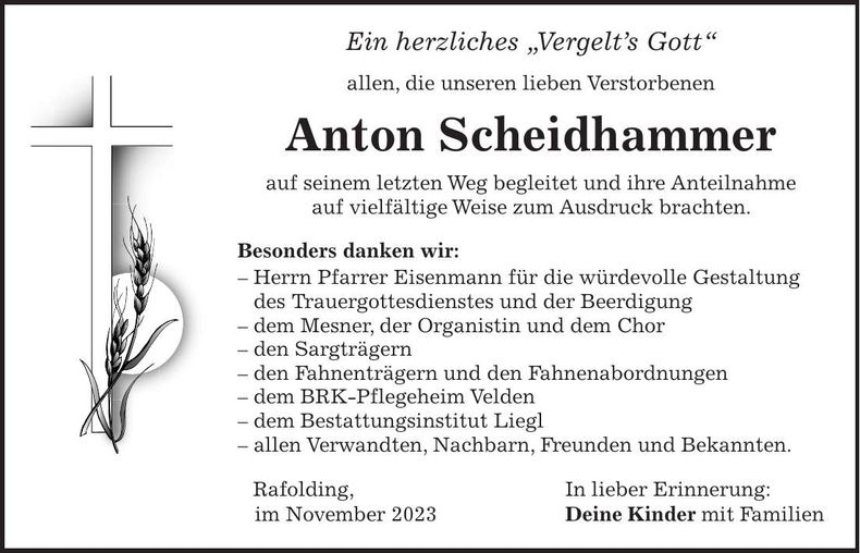 Traueranzeige Anton Scheidhammer