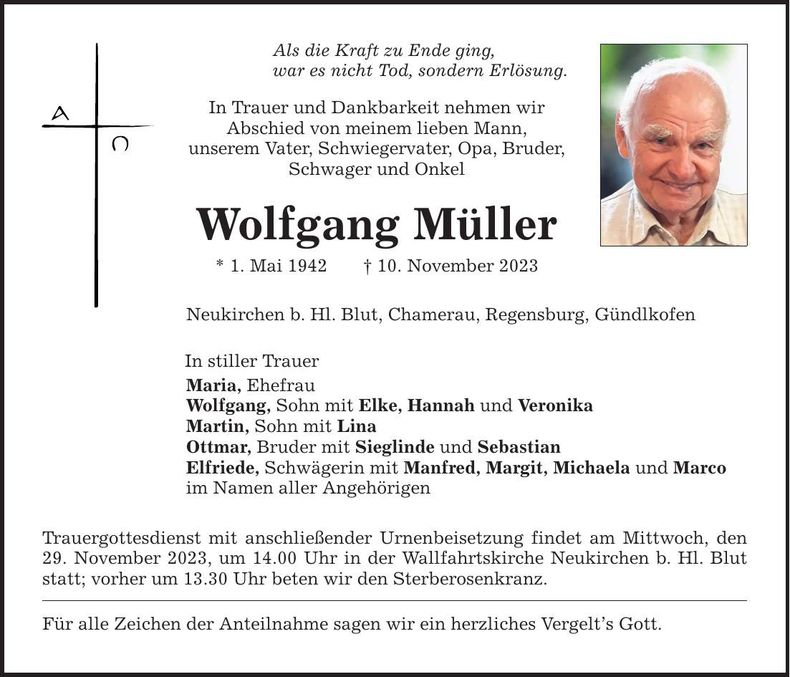 Traueranzeige Wolfgang Müller