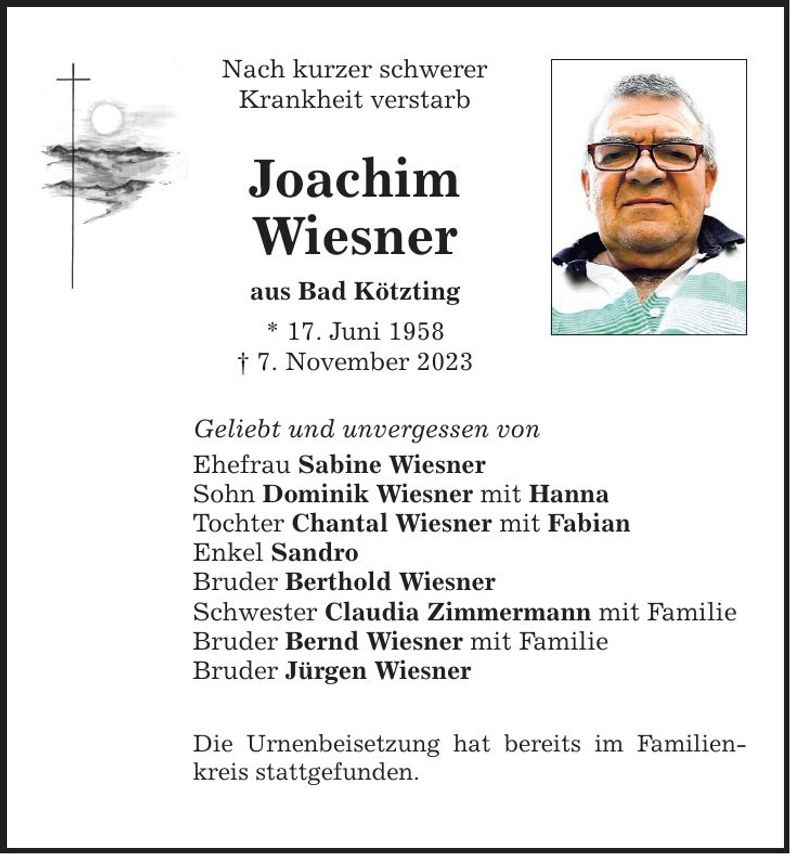 Traueranzeige Joachim Wiesner