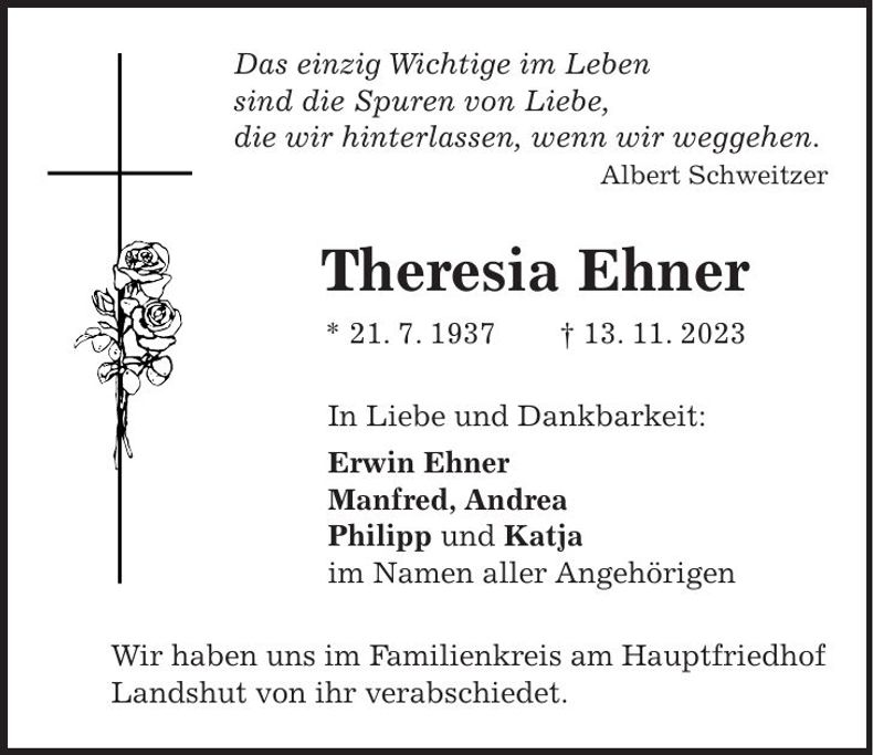 Traueranzeige Theresia Ehner