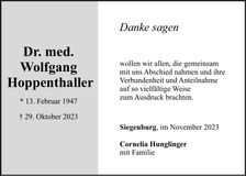 Traueranzeige Hoppenthaller Wolfgang