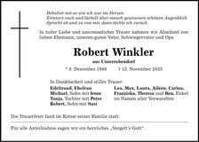 Traueranzeige Robert Winkler