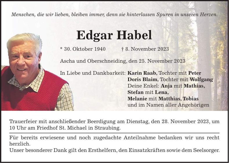Traueranzeige Edgar Habel