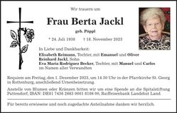 Traueranzeige Berta Jackl