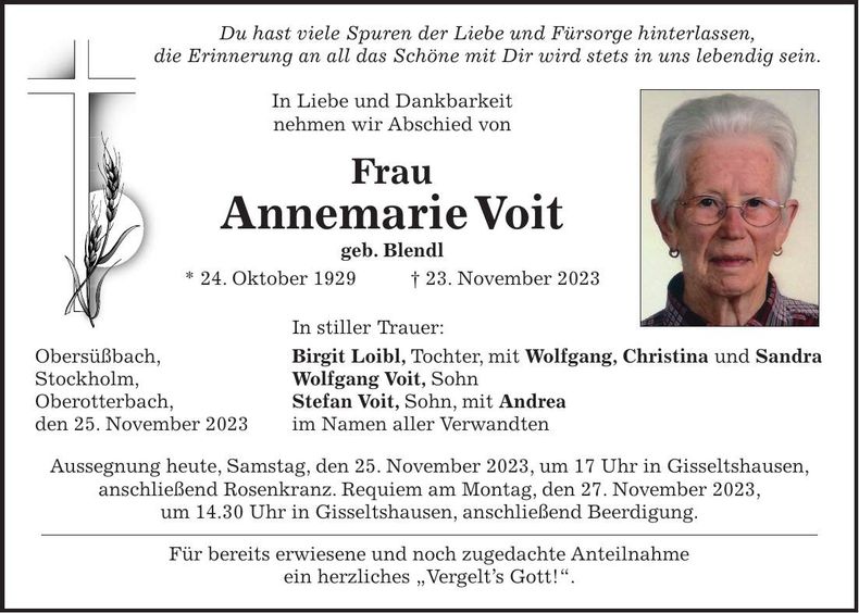 Traueranzeige Annemarie Voit