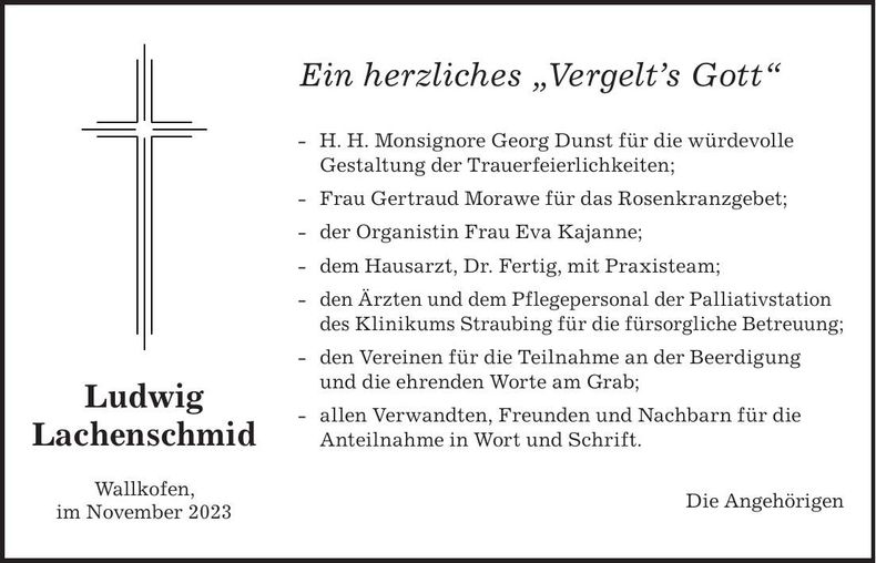 Traueranzeige ludwig Lachenschmid