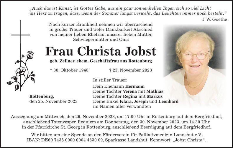 Traueranzeige Christa Jobst