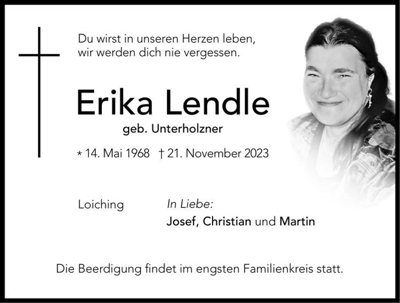 Traueranzeige Erika Lendle