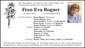 Traueranzeige Eva Bogner