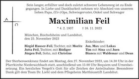 Traueranzeige Maximilian Feil