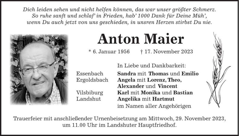 Traueranzeige Anton Maier