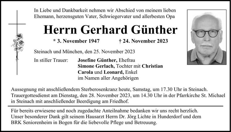 Traueranzeige Gerhard Günther