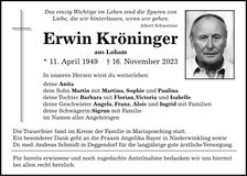 Traueranzeige Erwin Kröninger