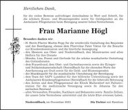 Traueranzeige Marianne Högl