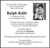 Traueranzeige Ralph Kühl