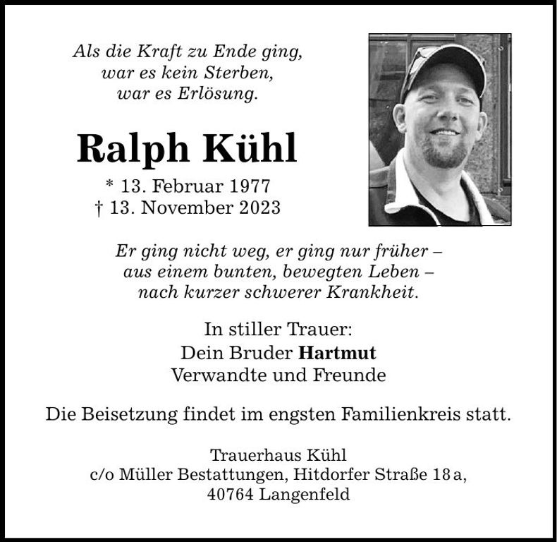 Traueranzeige Ralph Kühl
