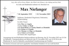 Traueranzeige Max Niefanger