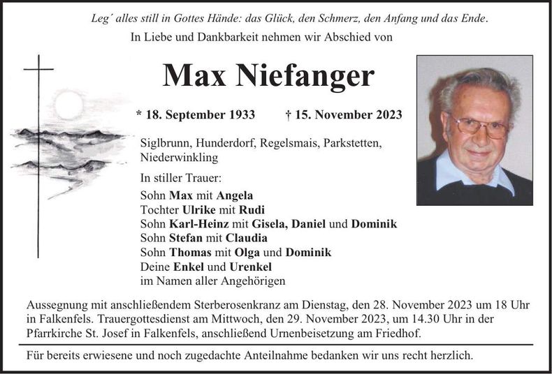 Traueranzeige Max Niefanger