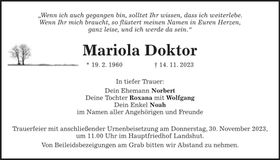 Traueranzeige Mariola Doktor