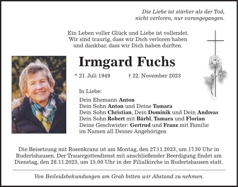 Traueranzeige Irmgard Fuchs