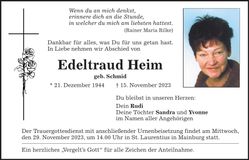 Traueranzeige Edeltraud Heim