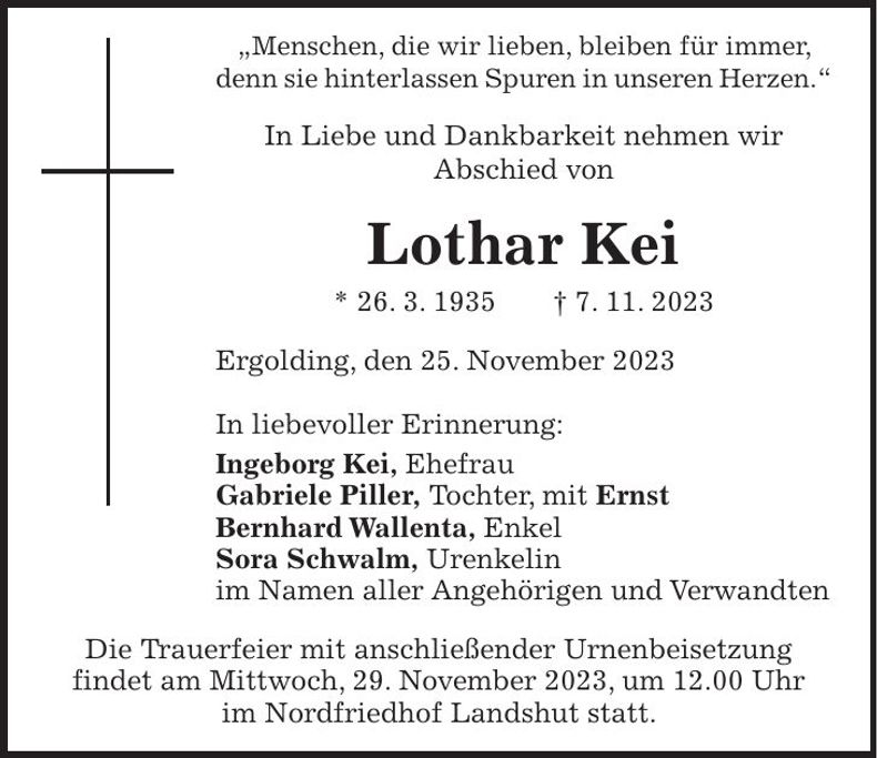 Traueranzeige Lothar Kei