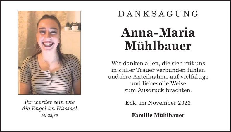 Traueranzeige Anna-Maria Mühlbauer