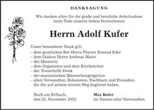 Traueranzeige Adolf Kufer