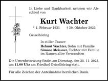 Traueranzeige Kurt Wachter