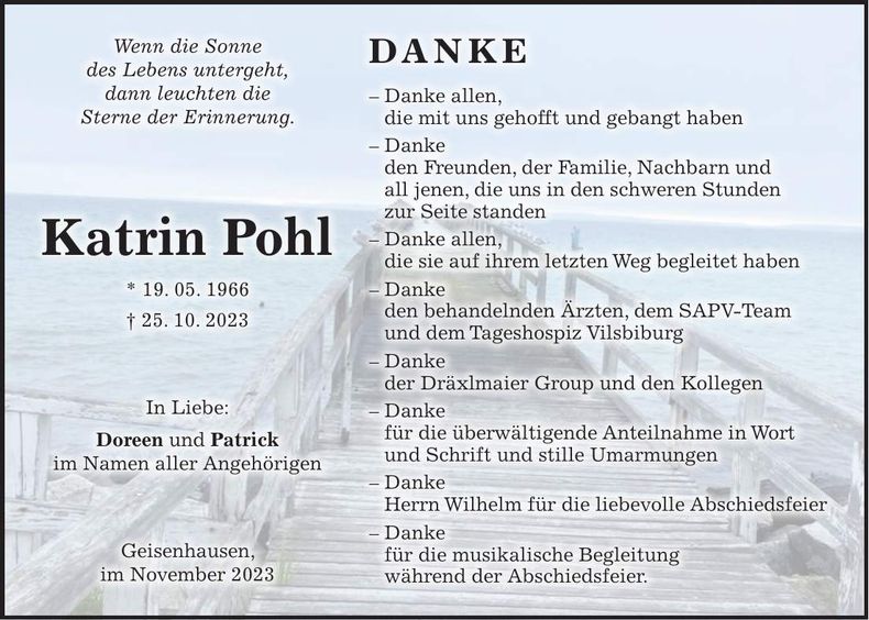 Traueranzeige Katrin Pohl