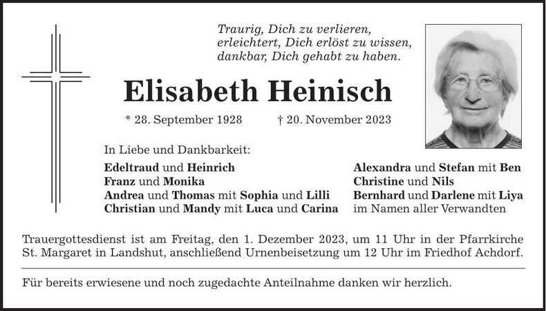 Traueranzeige Elisabeth Heinisch