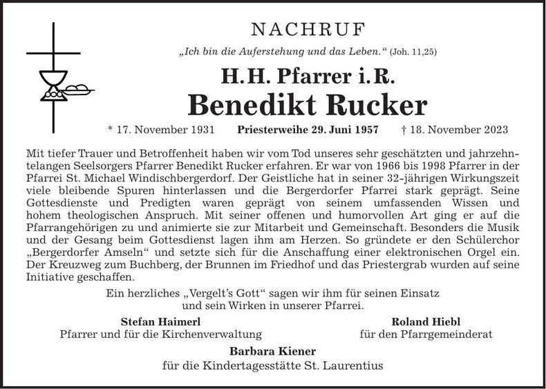 Traueranzeige Benedikt Rucker