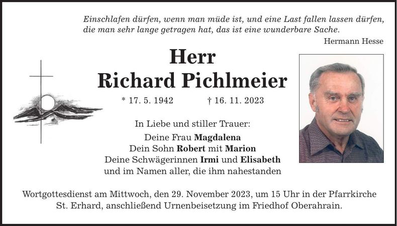 Traueranzeige Richard Pichlmeier