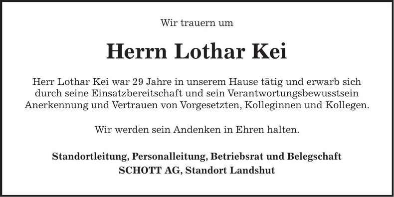 Traueranzeige Lothar Kei