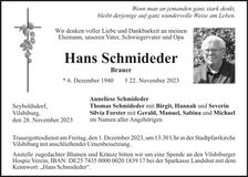 Traueranzeige Hans Schmideder