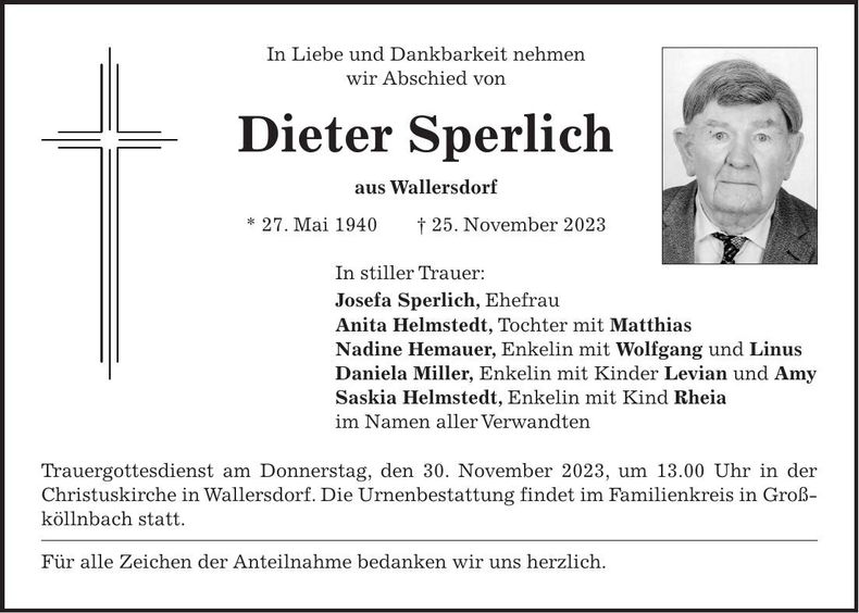 Traueranzeige Dieter Sperlich