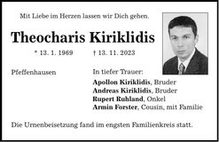 Traueranzeige Theocharis Kiriklidis