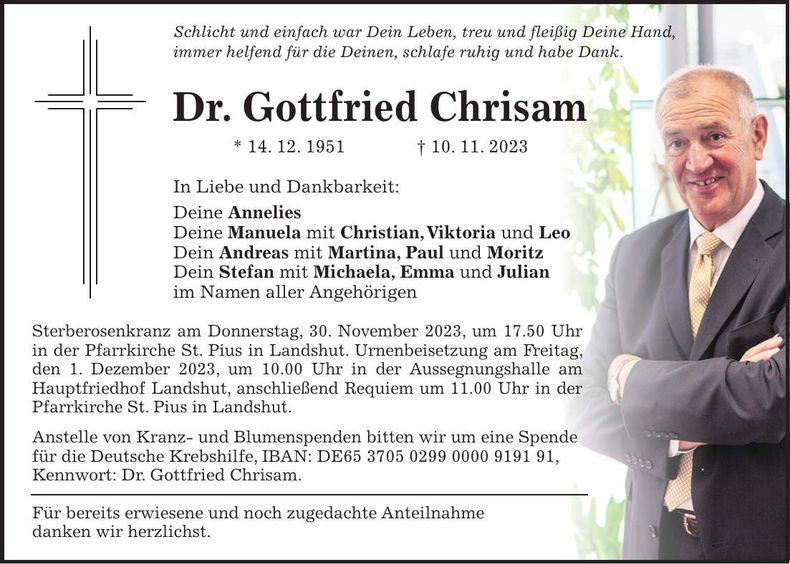 Traueranzeige Gottfried Chrisam