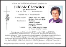 Traueranzeige Elfriede Überreiter