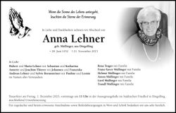 Traueranzeige Anna Lehner