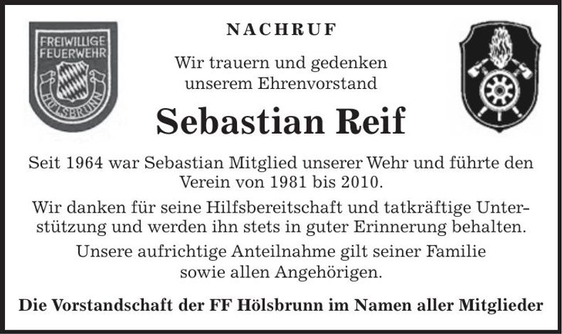 Traueranzeige Sebastian Reif