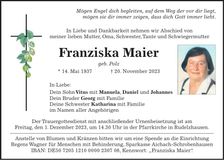 Traueranzeige Franziska Maier